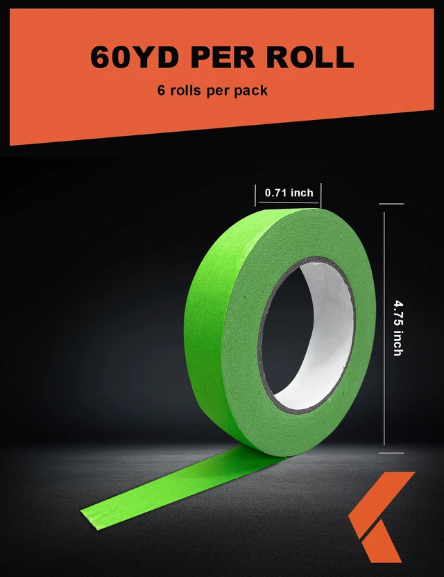 Alt view image 2 of 6 - Painters Tape for Car - Green No Residue Automotive Masking Tape - Heat Resistant for Paint Booth, 0.7 Inches x 60 Yards, 6 Rolls