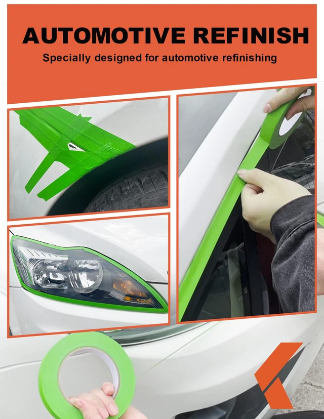 Alt view image 5 of 6 - Painters Tape for Cars - Green, No Residue, Automotive Masking Tape - Heat Resistant for Paint Booth, 1.4 Inches x 60 Yards, 3 Rolls