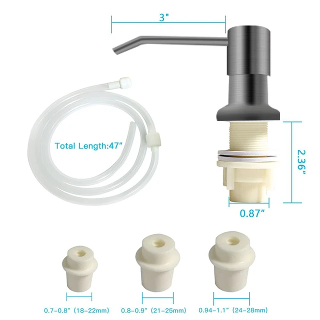 Alt view image 6 of 7 - Dish Soap Dispenser for Kitchen Sink, Countertop Sink Soap Dispenser Water Pump with 47 No-Spill Extension Tube Kit Design for Kitchen Bathroom, No More Refills Gray