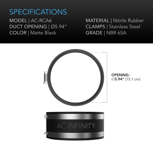 Alt view image 5 of 6 - Noise Reduction Clamp 6-Inch, Duct Coupler with Stainless Steel Clamps, Flexible Rubber Coupling for Inline Fans and Carbon Filters in Growing and HVAC (Pack of 2)