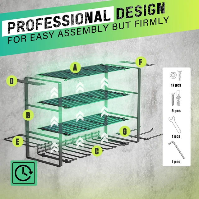 Alt view image 4 of 7 - Power Tool Organizer, 4 Drill Holder Wall Mount Tool Storage Rack Metal Tool Storage Rack with 4 Drill Holders, Heavy Duty Power Tool Shelf for Garage,Warehouse,Workshop, Gift for Men,Husband