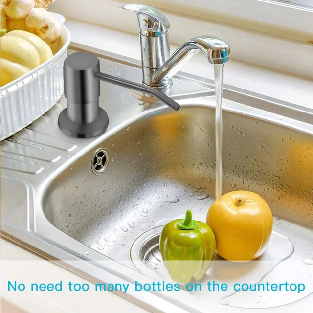 Alt view image 7 of 7 - Dish Soap Dispenser for Kitchen Sink, Countertop Sink Soap Dispenser Water Pump with 47 No-Spill Extension Tube Kit Design for Kitchen Bathroom, No More Refills Gray