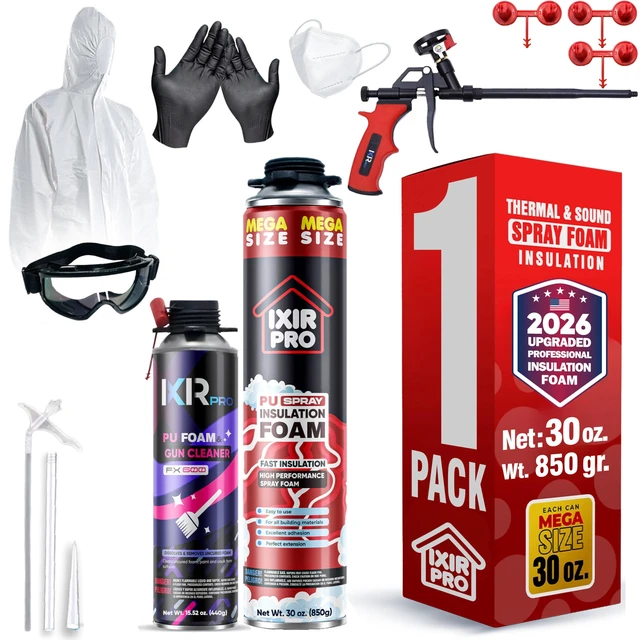 Main image of Spray Foam Insulation Kit, 1 Pack x 30 oz, Expanding Foam Sealant Spray High Density Closed Cell Spray Kit for Walls, Attic, Ceiling, Windows, Heat & Sound Control, Energy Saver, Seal Cracks & Gaps