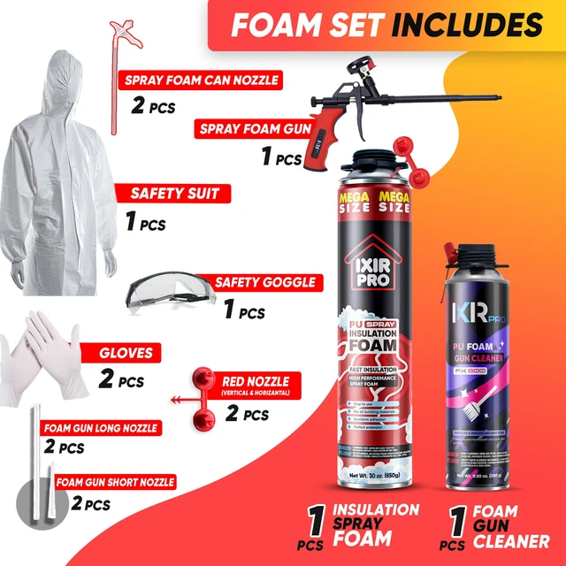 Alt view image 2 of 7 - Spray Foam Insulation Kit, 1 Pack x 30 oz, Expanding Foam Sealant Spray High Density Closed Cell Spray Kit for Walls, Attic, Ceiling, Windows, Heat & Sound Control, Energy Saver, Seal Cracks & Gaps