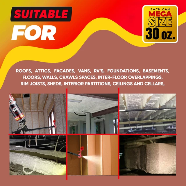 Alt view image 6 of 7 - Spray Foam Insulation Kit, 1 Pack x 30 oz, Expanding Foam Sealant Spray High Density Closed Cell Spray Kit for Walls, Attic, Ceiling, Windows, Heat & Sound Control, Energy Saver, Seal Cracks & Gaps