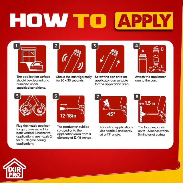 Alt view image 7 of 7 - Spray Foam Insulation Kit, 1 Pack x 30 oz, Expanding Foam Sealant Spray High Density Closed Cell Spray Kit for Walls, Attic, Ceiling, Windows, Heat & Sound Control, Energy Saver, Seal Cracks & Gaps