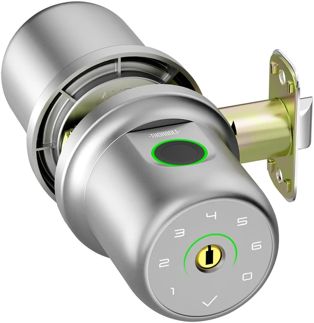 Main image of G1 Fingerprint Door Knob Lock with Keypad, Silver 4x AAA Alkaline Batteries, Biometric, Electric, Auto-Lock, for Bedroom, Garage, Office, Pantry Door, Interior Door Lock