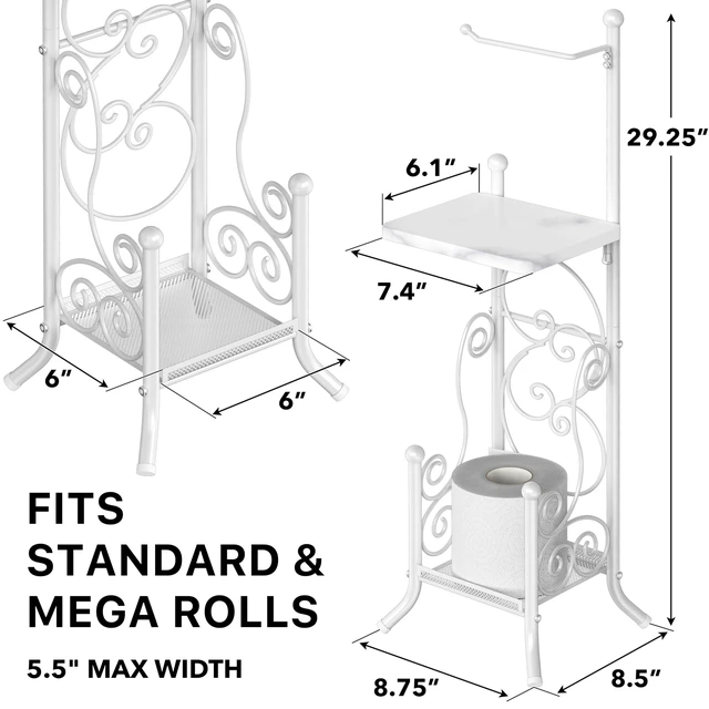 Alt view image 2 of 7 - English Style Toilet Paper Stand Holder w/Woodtop, White 4 Paper Rolls, 8.5" x 8.75" x 29.2"