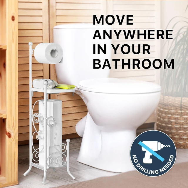 Alt view image 3 of 7 - English Style Toilet Paper Stand Holder w/Woodtop, White 4 Paper Rolls, 8.5" x 8.75" x 29.2"