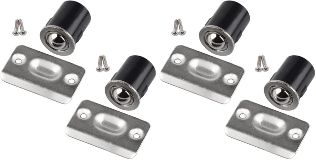 Main image of 4 Pack Drive in Ball Catch with Strike Plate for Closet Doors, Satin Nickel, 13/16" x 1-1/8",Die-cast, Adjustable Tension Ball