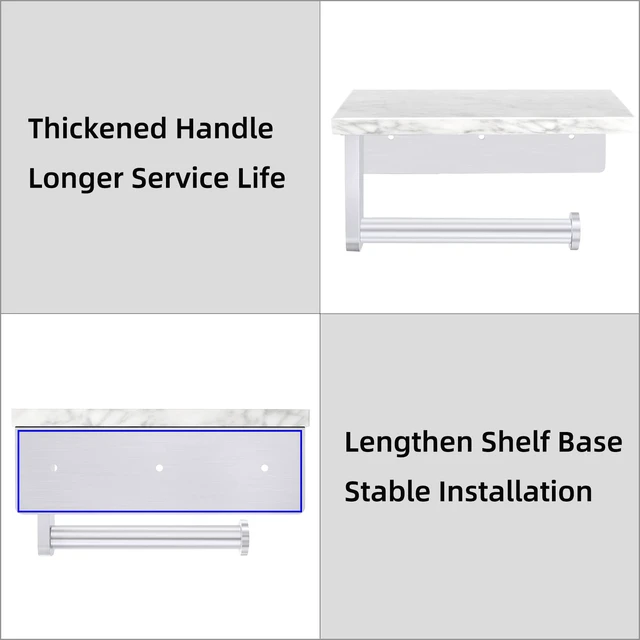Alt view image 5 of 7 - Toilet Paper Holder with Marble Shelf, Wall Mounted Brushed Nickel Stainless Steel Tissue Roll Paper Holder Dispenser for Bathroom Washroom