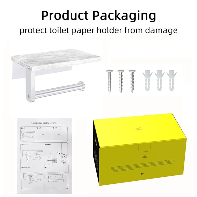 Alt view image 7 of 7 - Toilet Paper Holder with Marble Shelf, Wall Mounted Brushed Nickel Stainless Steel Tissue Roll Paper Holder Dispenser for Bathroom Washroom