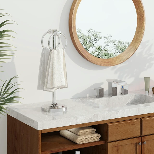 Alt view image 2 of 7 - Hand Towel Holder Stand Bathroom Countertop Towel Bar Rack Chrome Polished Chrome, Freestanding, Free Standing Towel Ring Hanger for Vanity Counter Kitchen Accessories, Stainless Steel