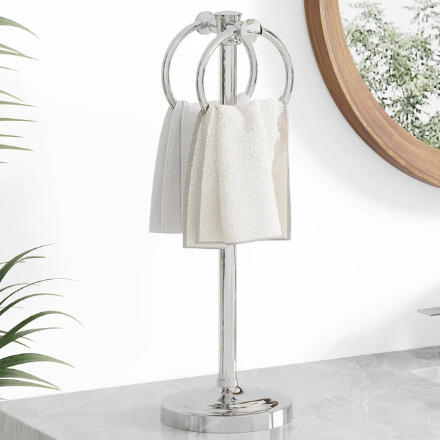 Alt view image 4 of 7 - Hand Towel Holder Stand Bathroom Countertop Towel Bar Rack Chrome Polished Chrome, Freestanding, Free Standing Towel Ring Hanger for Vanity Counter Kitchen Accessories, Stainless Steel