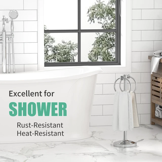 Alt view image 5 of 7 - Hand Towel Holder Stand Bathroom Countertop Towel Bar Rack Chrome Polished Chrome, Freestanding, Free Standing Towel Ring Hanger for Vanity Counter Kitchen Accessories, Stainless Steel