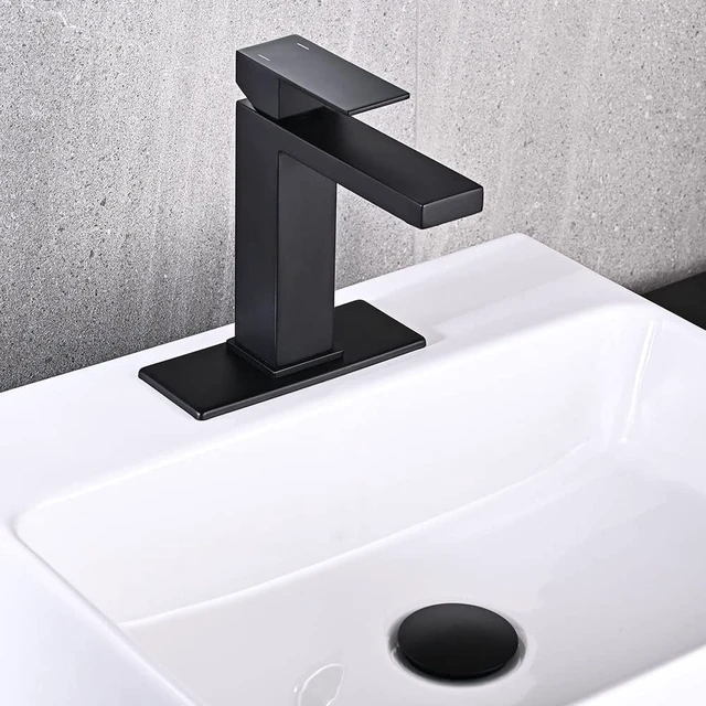 Alt view image 3 of 7 - Matte Black Bathroom Faucet, Single Hole Handle Vanity Bath Faucet Modern Stainless Steel Bathroom Faucets for Sink 1 Hole with Pop Up Drain Stopper & Water Supply Hoses