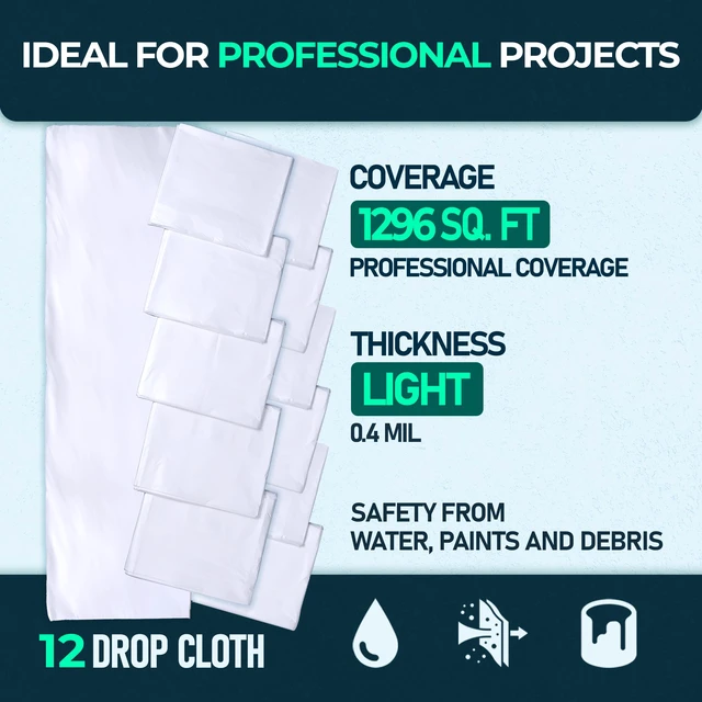 Alt view image 2 of 6 - CS 12 Pack Clear Plastic Drop Cloth for Painting & Decorating, 12x9Ft Each Light 0.4 mil, painters plastic sheeting, clear plastic sheet and furniture covers, painting supplies, clear tarp and tarps
