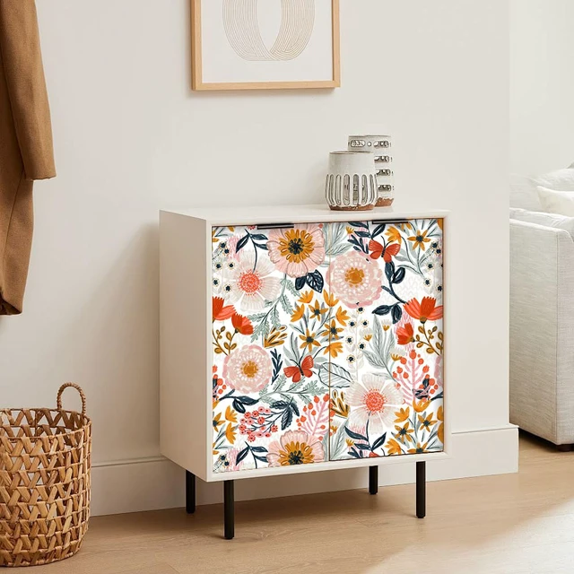 Alt view image 6 of 7 - Pink Floral Wallpaper Peel and Stick Botanical 17.3in x 32.8ft Textured Boho Wall Paper Modern Renter Friendly Removable Flower White Orange Stick on Mural Bathroom Bedroom Accent Decor