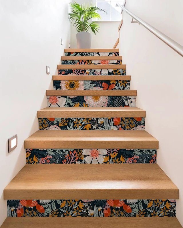 Alt view image 5 of 7 - Navy Floral Peel and Stick Wallpaper Boho Mural 17.3in x 32.8ft Vintage Textured Wall Paper Renter Friendly Removable Blue Pink Orange for Bathroom Bedroom Nursery Botanical Contact Paper