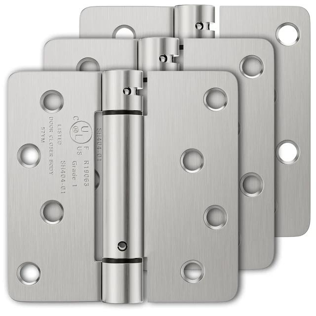 Main image of 3 Pack Self Closing Door Hinges 4 Inch, Adjustable Tension Spring Loaded Door Hinges for Garage/Front/Back Doors, 1/4'' Radius Corners, Fit Left/Right Hand Doors, UL Listed