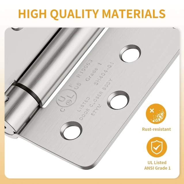 Alt view image 3 of 7 - 3 Pack Self Closing Door Hinges 4 Inch, Adjustable Tension Spring Loaded Door Hinges for Garage/Front/Back Doors, 1/4'' Radius Corners, Fit Left/Right Hand Doors, UL Listed