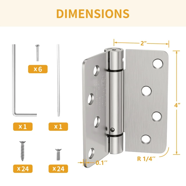 Alt view image 2 of 7 - 3 Pack Self Closing Door Hinges 4 Inch, Adjustable Tension Spring Loaded Door Hinges for Garage/Front/Back Doors, 1/4'' Radius Corners, Fit Left/Right Hand Doors, UL Listed