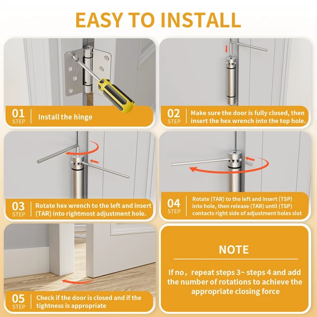 Alt view image 5 of 7 - 3 Pack Self Closing Door Hinges 4 Inch, Adjustable Tension Spring Loaded Door Hinges for Garage/Front/Back Doors, 1/4'' Radius Corners, Fit Left/Right Hand Doors, UL Listed
