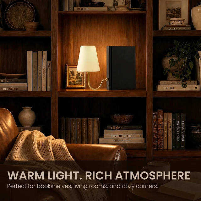 Alt view image 5 of 6 - Solid Wood Bookshelf Lamp with Bulb, Cordless Rechargeable Touch Dimmable Table Lamp with Linen Fabric Shade, Modern Decorative Bookend Lamp for Bedroom, Office & Bookshelf Decor, Black