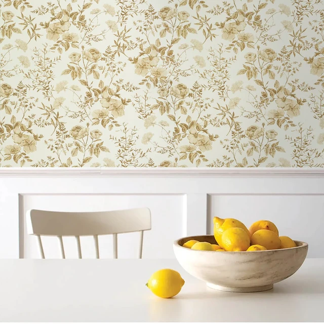 Alt view image 2 of 7 - Boho Floral Peel and Stick Wallpaper Floral Leaf Contact Paper DIY 16.9" x394" Yellow Brown Flower Self Adhesive Wallpaper Removable Decoration Wallpaper for Accent Walls Covering