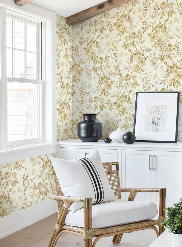 Alt view image 7 of 7 - Boho Floral Peel and Stick Wallpaper Floral Leaf Contact Paper DIY 16.9" x394" Yellow Brown Flower Self Adhesive Wallpaper Removable Decoration Wallpaper for Accent Walls Covering