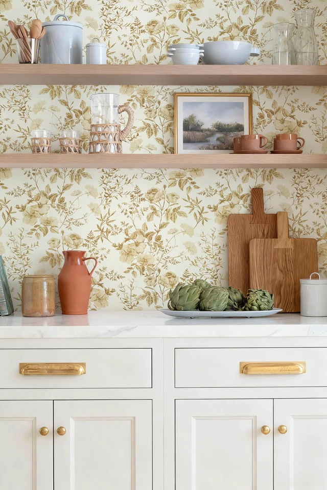 Alt view image 6 of 7 - Boho Floral Peel and Stick Wallpaper Floral Leaf Contact Paper DIY 16.9" x394" Yellow Brown Flower Self Adhesive Wallpaper Removable Decoration Wallpaper for Accent Walls Covering
