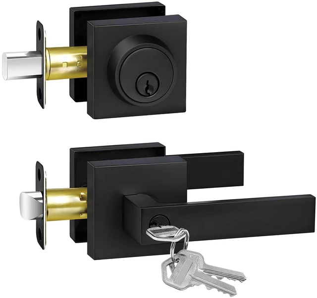 Main image of Matte Black Door Locks for Front Door, Door Handle with Single Cylinder Deadbolt Lock, Front Door Lock Set Heavy Duty Front Door Handle and Deadbolt Set, Commercial Locks for Doors, 1 Pack