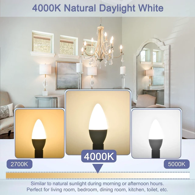 Alt view image 3 of 7 - Candelabra Light Bulbs 60 Watt Equivalent, 4000K Natural Daylight, 5W E12 Small Base Type B LED Bulbs, 500 Lumens, Chandelier Ceiling Fan Light Bulbs, CRI 85, Non-dimmable, Pack of 10