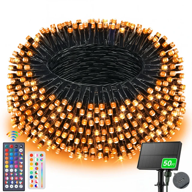 Main image of 34 Colors Solar String Lights Outdoor with Remote, 50 FT 150 LED Solar & USB Powered Halloween String Lights, Waterproof Color Changing Christmas Light for Xmas Tree Light Party Decor