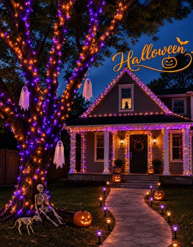 Alt view image 2 of 7 - 34 Colors Solar String Lights Outdoor with Remote, 50 FT 150 LED Solar & USB Powered Halloween String Lights, Waterproof Color Changing Christmas Light for Xmas Tree Light Party Decor