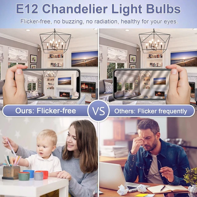 Alt view image 6 of 7 - Candelabra Light Bulbs 60 Watt Equivalent, 4000K Natural Daylight, 5W E12 Small Base Type B LED Bulbs, 500 Lumens, Chandelier Ceiling Fan Light Bulbs, CRI 85, Non-dimmable, Pack of 10