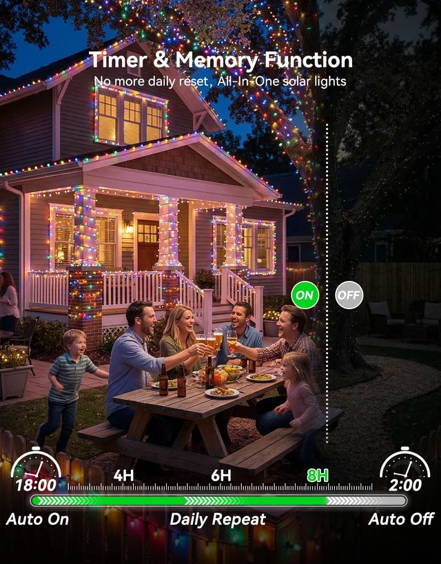 Alt view image 4 of 7 - 34 Colors Solar String Lights Outdoor with Remote, 50 FT 150 LED Solar & USB Powered Halloween String Lights, Waterproof Color Changing Christmas Light for Xmas Tree Light Party Decor