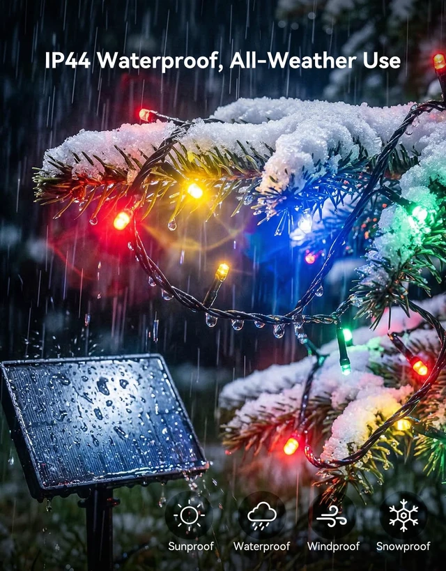 Alt view image 6 of 7 - 34 Colors Solar String Lights Outdoor with Remote, 50 FT 150 LED Solar & USB Powered Halloween String Lights, Waterproof Color Changing Christmas Light for Xmas Tree Light Party Decor