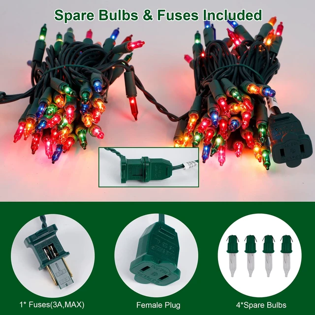 Alt view image 5 of 7 - 3 Sets Christmas Lights, 150 Count 33 FT Each Mini String Lights, Green Wire Fairy Lights, 120V UL Certified Connectable Xmas Tree Light for Holiday Winter Patio Party Outdoor Decoration, Multicolor