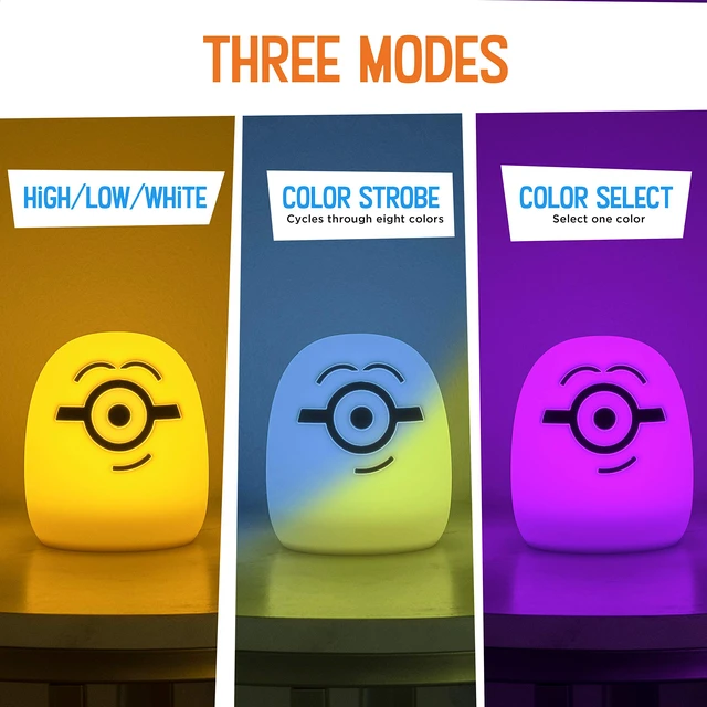 Alt view image 3 of 7 - Squish'ems Minions Night Light for Kids, Soft Silicone Dimmable Kids Bedside Lamp, Light for Kids Room, Bedroom, and Playroom, USB Powered with AAA Battery Option