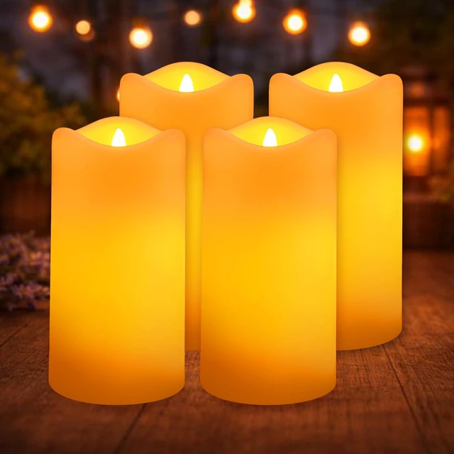Main image of Solar Pillar Candles Outdoor Waterproof 4 Pack, Flameless Candles 3"x6" Rechargeable Flameless Candles for Windows, Auto On/Off Flickering Glow Dusk to Dawn, Solar Halloween Decorations Gifts