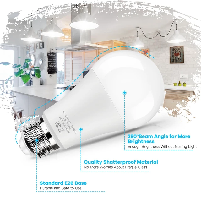 Alt view image 5 of 7 - LED Light Bulbs 100 Watt Equivalent 1500 lumens, A19 5000K Daylight White Non-Dimmable, Super Bright No Flicker E26 Standard Base, 13W Lightbulb for Bedroom, Living Room, Office Lighting, 24 Packs