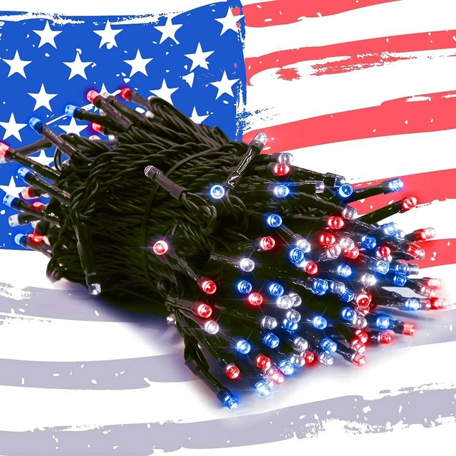 Main image of 200 LED 66FT Fairy String Lights, July 4th Patriotic Light with 8 Lighting Modes, Mini Lights Plug in for Indoor Outdoor Independence Day Tree Holiday Party Decor, Red Blue & White