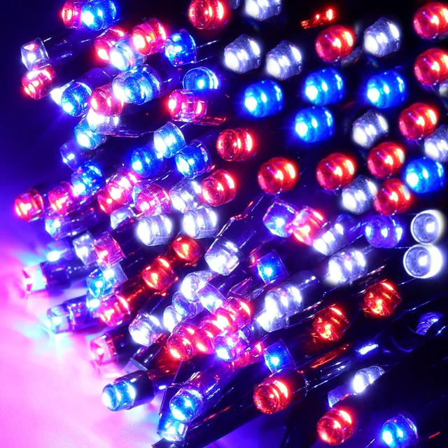 Alt view image 3 of 7 - 200 LED 66FT Fairy String Lights, July 4th Patriotic Light with 8 Lighting Modes, Mini Lights Plug in for Indoor Outdoor Independence Day Tree Holiday Party Decor, Red Blue & White