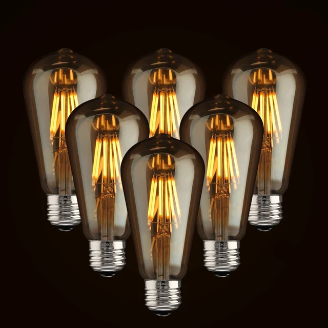 Main image of Edison Bulb ST64, 2200K-2400K, Dimmable, Vintage Style, 6-Pack 6W