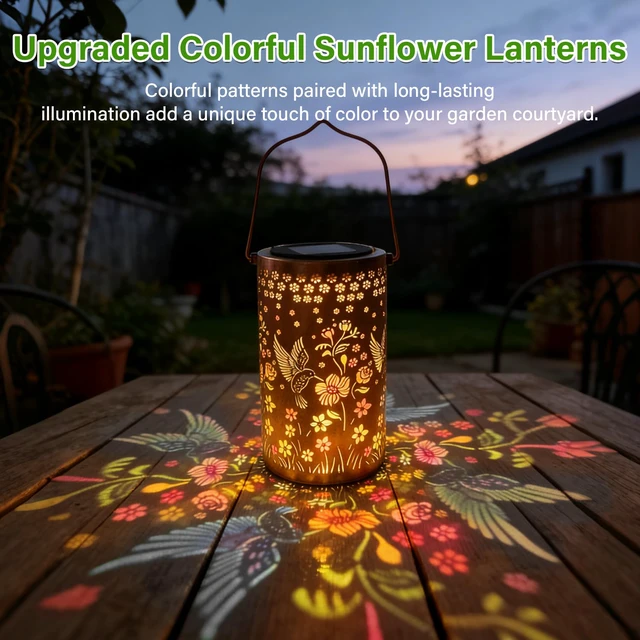 Alt view image 3 of 7 - Hummingbird Mmulticolor Solar Lanterns for Outdoor Indoor, Colorful Garden Decor Gifts for Women Mom Grandma Hanging Solar Lights Metal Solar Decoration Outside for Yard, Patio, Backyard, Porch