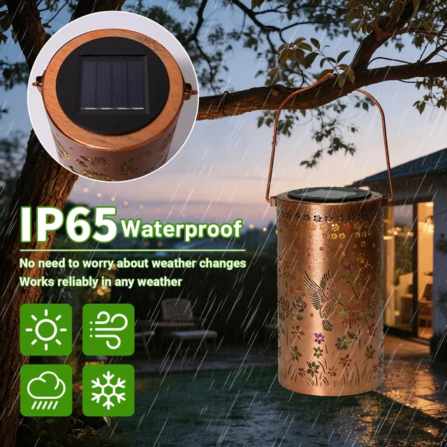 Alt view image 6 of 7 - Hummingbird Mmulticolor Solar Lanterns for Outdoor Indoor, Colorful Garden Decor Gifts for Women Mom Grandma Hanging Solar Lights Metal Solar Decoration Outside for Yard, Patio, Backyard, Porch