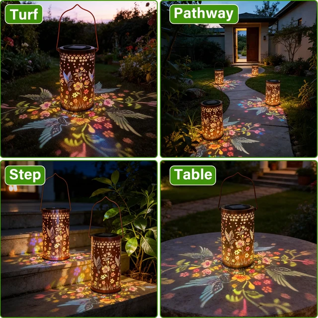 Alt view image 7 of 7 - Hummingbird Mmulticolor Solar Lanterns for Outdoor Indoor, Colorful Garden Decor Gifts for Women Mom Grandma Hanging Solar Lights Metal Solar Decoration Outside for Yard, Patio, Backyard, Porch