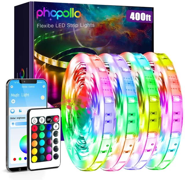 Main image of 400FT LED Strip Lights RGB Color Changing for Bedroom 24V Bluetooth App Control, Music Sync, 4 Rolls 100ft, Kitchen Home Decor