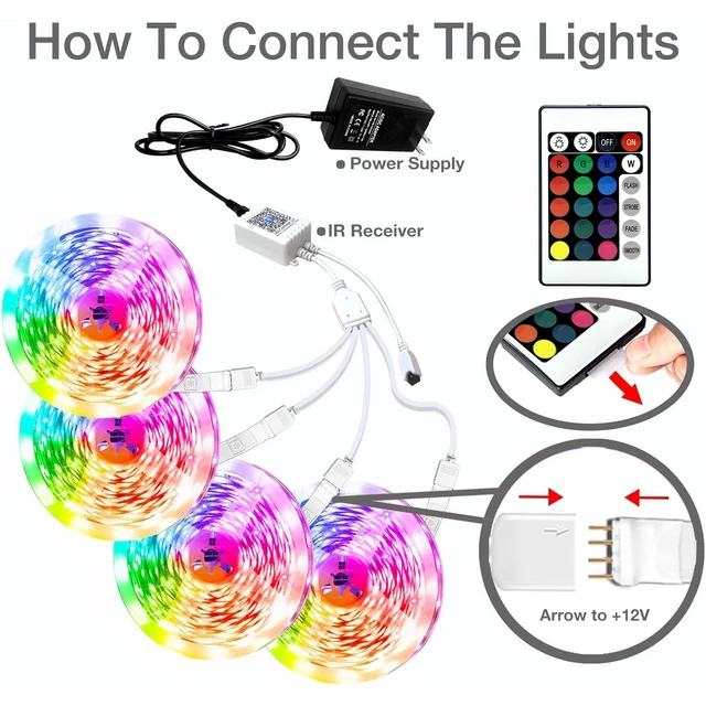 Alt view image 3 of 6 - 400FT LED Strip Lights RGB Color Changing for Bedroom 24V Bluetooth App Control, Music Sync, 4 Rolls 100ft, Kitchen Home Decor